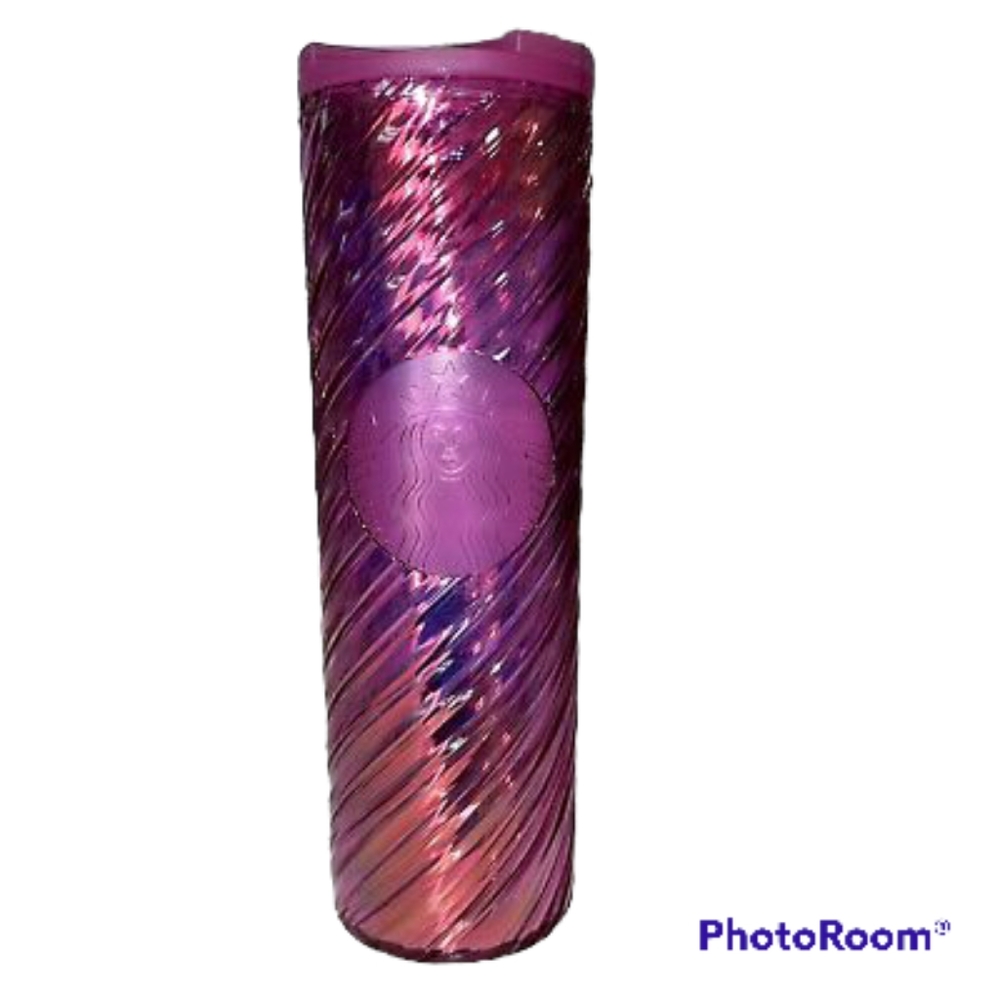 Starbucks 2022 Christmas Holiday Hot Pink Spiral Textured Cold Tumbler 1…
